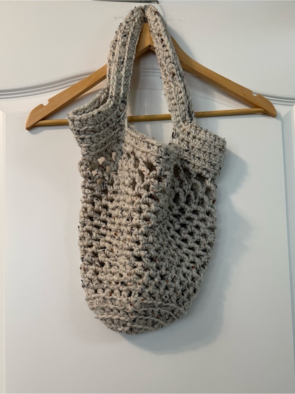Handmade Chunky Crochet Tote Bag - Multicolored Cream